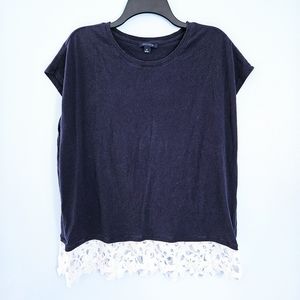 5/$30 Tommy Hilfiger Navy Blue Stretchy Tee w/ Floral Lace Hem Plus Size 0X